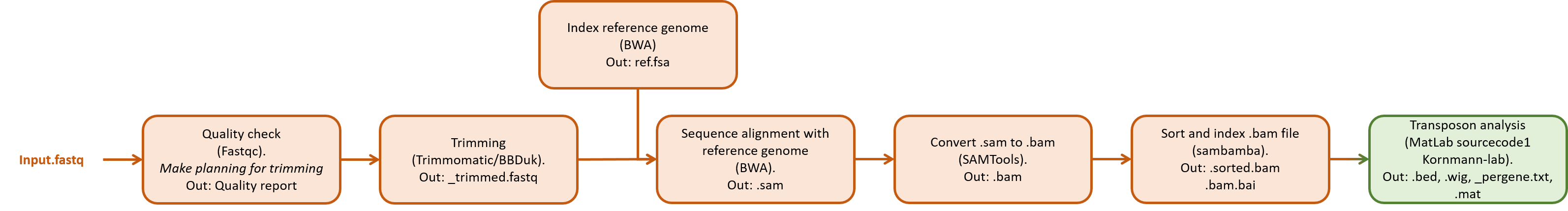 Processing pipeline. Input is a file containing the raw reads from the sequencing saved in a .fastq file.